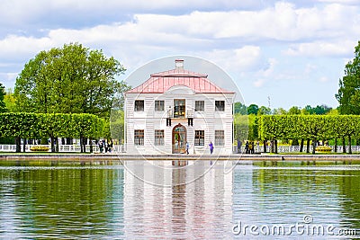 1.07.2021 Russia St. Petersburg. Scenic view of the Marly Palace Museum in Peterhof in summer on a sunny day Editorial Stock Photo