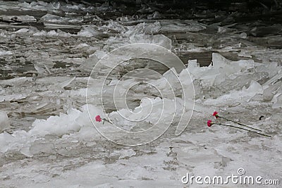 Russia, St. Petersburg, spring, ice drift on the Neva River. Ice close-up. Cloudy daylight, textured expressive ice spring mood, s Stock Photo