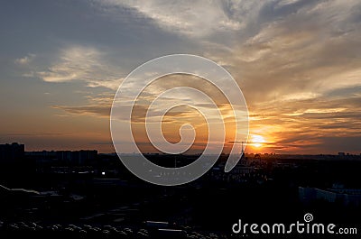 Russia. Sunset over the park Exhibition of Economic Achievements in Moscow. Stock Photo