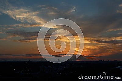 Russia. Sunset over the park Exhibition of Economic Achievements in Moscow. Stock Photo