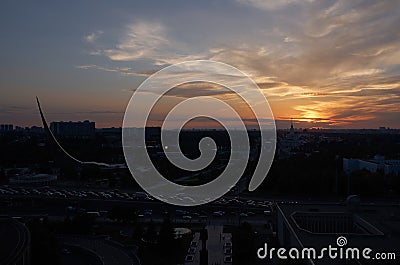 Russia. Sunset over the park Exhibition of Economic Achievements in Moscow. Stock Photo