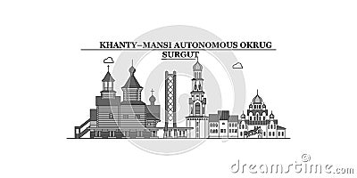 Russia, Surgut city skyline isolated vector illustration, icons Vector Illustration