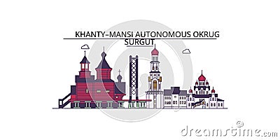 Russia, Surgut tourism landmarks, vector city travel illustration Vector Illustration