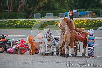 Russia, Syktyvkar, Komi Republic, Stefanovskaya Square in summer, toys, life in an original small city of Russia Editorial Stock Photo