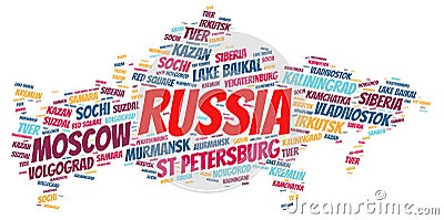 Russia top travel destinations word cloud Stock Photo