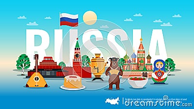 Russia Travel Flat Composition Vector Illustration