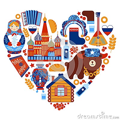 Russia travel heart set Vector Illustration