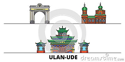 Russia, Ulan Ude flat landmarks vector illustration. Russia, Ulan Ude line city with famous travel sights, skyline Vector Illustration