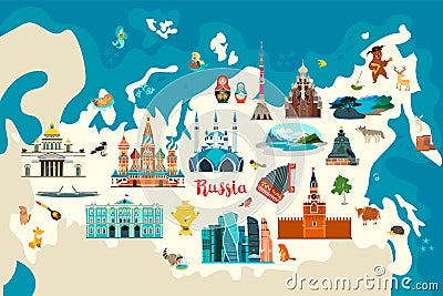 Russia vector map. Children colorful poster Vector Illustration