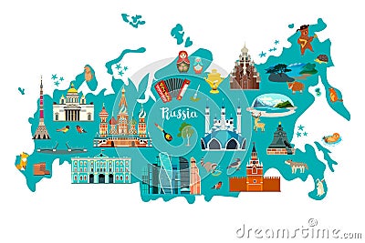 Russia vector map illustration. Hand draw atlas Vector Illustration