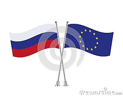 Russia versus Europe. War Russia Europe. Cross will cross. Confrontation of statewood. Vector illustration flat design. Isolated Vector Illustration