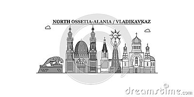 Russia, Vladikavkaz city skyline isolated vector illustration, icons Vector Illustration