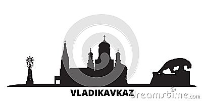 Russia, Vladikavkaz city skyline isolated vector illustration. Russia, Vladikavkaz travel black cityscape Vector Illustration