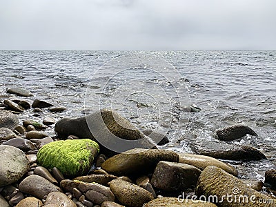 Russia, Vladivostok, Russia, Vladivostok, Bay shore of Akhlestyshev on Russkiy island in cloudy weather Stock Photo