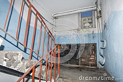 Russia, Vladivostok, 12/16/2017. Dirty interior of an apartment building with very cheap apartments Editorial Stock Photo
