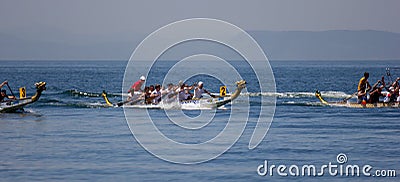 Russia, Vladivostok, 07/18/2015. Dragon boat racing on sea. Active sports and competition. Editorial Stock Photo