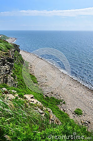 Russia, Vladivostok, Rocks in the bay of Akhlestyshev on Russkiy island in summer day Stock Photo