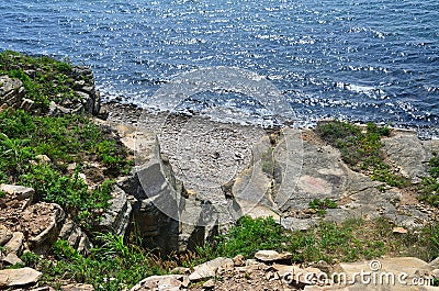 Russia, Vladivostok, Rocks in the bay of Akhlestyshev on Russkiy island in summer day Stock Photo