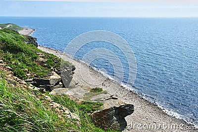Russia, Vladivostok, Rocks in the bay of Akhlestyshev on Russkiy island in summer day Stock Photo