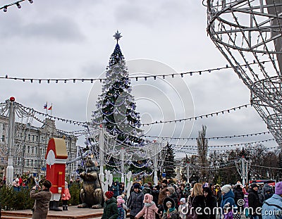 RUSSIA, VORONEY-02.01.2020: Solemn celebration of the New Year in the main square Editorial Stock Photo