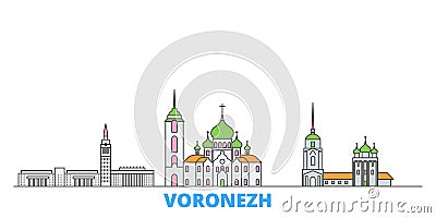 Russia, Voronezh line cityscape, flat vector. Travel city landmark, oultine illustration, line world icons Vector Illustration