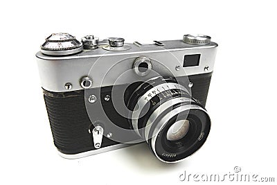 Russia Voronezn 21 may 2019 Old film camera. White background close-up. Vintage photo Editorial Stock Photo