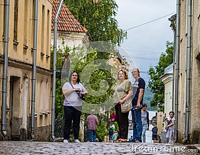 Russia, Vyborg - June 27, 2023: Tourists in the old town Editorial Stock Photo