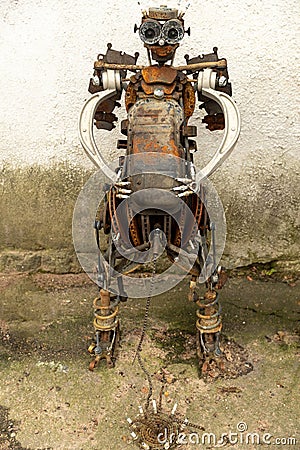 Russia. Vyborg. 10.10.2020 Statue of a robot assembled from auto parts Editorial Stock Photo