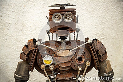 Russia. Vyborg. 10.10.2020 Statue of a robot assembled from auto parts Editorial Stock Photo
