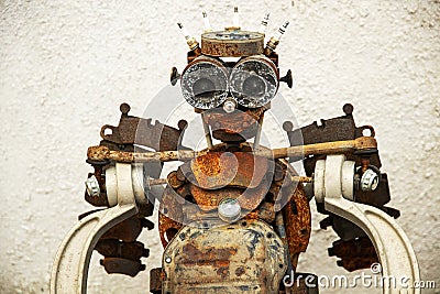 Russia. Vyborg. 10.10.2020 Statue of a robot assembled from auto parts Editorial Stock Photo