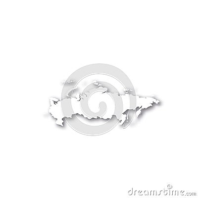 Russia - white 3D silhouette map of country area with dropped shadow on white background. Simple flat vector Cartoon Illustration