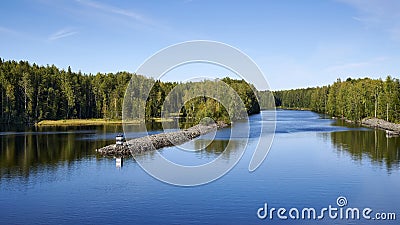 The entrance to the narrow channel to Matkozero cut through the granite-gneisses Stock Photo