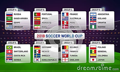 Russia 2018 world cup calendar. Soccer schedule table template , Stock Photo