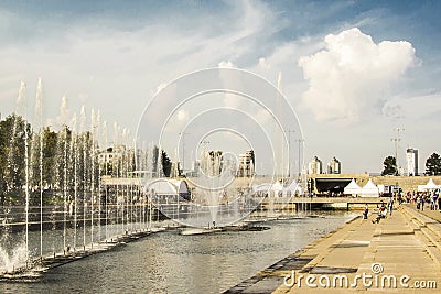 Russia. Yekaterinburg. Dam city pond in the historic Park Editorial Stock Photo