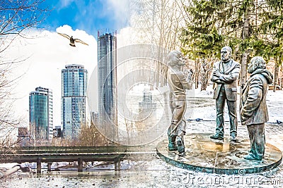 Russia. Yekaterinburg. Famous iconic places in the city . Winter city landscape . Editorial Stock Photo