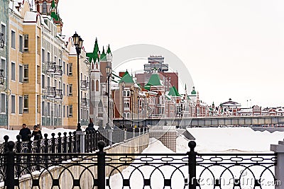 Russia, Yoshkar-Ola, Bruges embankment, March 09, 2019, cloudy winter day, view of the buildings Editorial Stock Photo