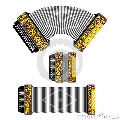 Russian accordion musical instrument. harmonic National folk ju Vector Illustration