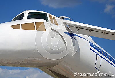 Russian airplane TU-144 windows, wings and tale Stock Photo