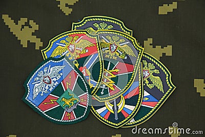 Russian Army patches. Boader Guard units Editorial Stock Photo