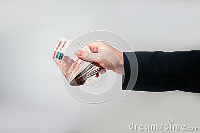 Russian Banknotes Rubles in hand Stock Photo