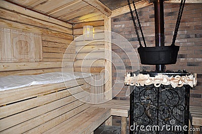 Russian bath wood trim in cream color Stock Photo