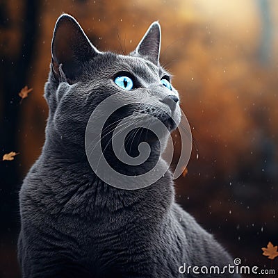 of russian blue cat outdoor Cartoon Illustration