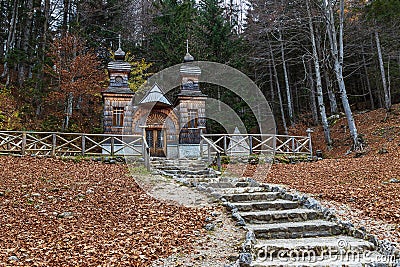 Russian Chapel built in the forest in Slovenia Stock Photo