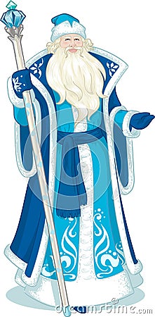 Russian Christmas Character Father Frost in Blue Vector Illustration
