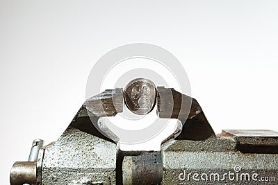 The Russian coin in vise Stock Photo