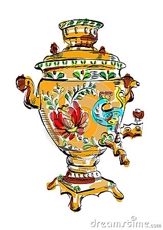 Russian colorful samovar, vector, tea Vector Illustration