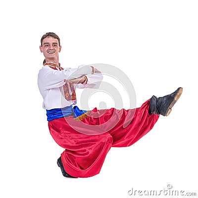 Russian cossack dance. Young dancer dancing Stock Photo