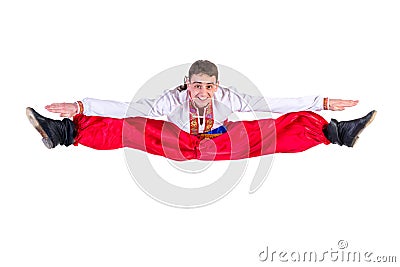 Russian cossack dance. Young dancer jumping Stock Photo