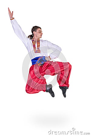 Russian cossack dance. Young dancer jumping Stock Photo