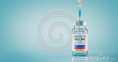 Russian COVID-19 Coronavirus Vaccine and Syringe Concept Image Cartoon Illustration